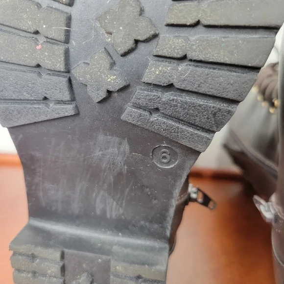 Michael Kors Dark Brown Leather with Gold Detail Lace/Zip Combat Boots Size 6 - Picture 12 of 12